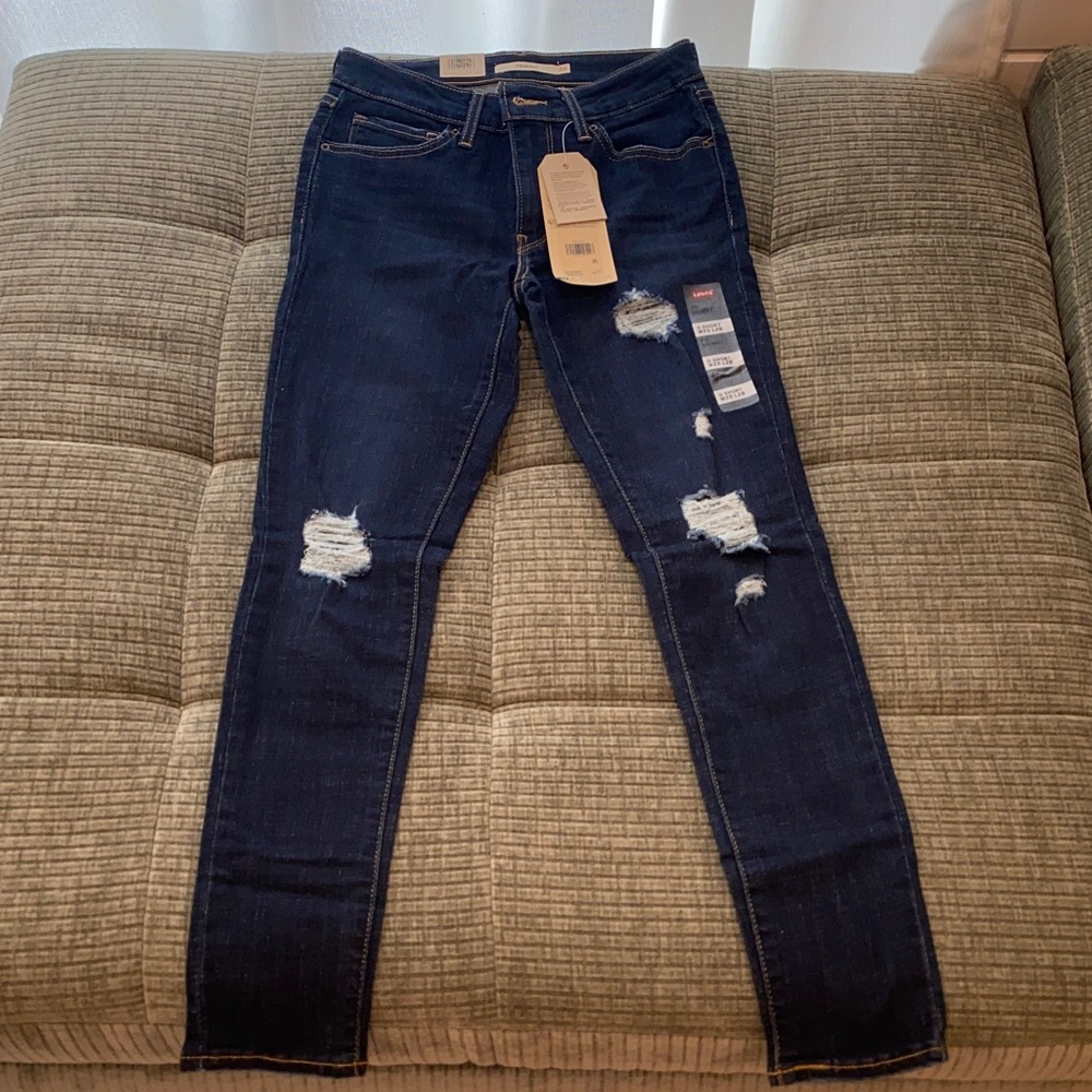 Levi's Dark Blue Distressed Skinny Jeans